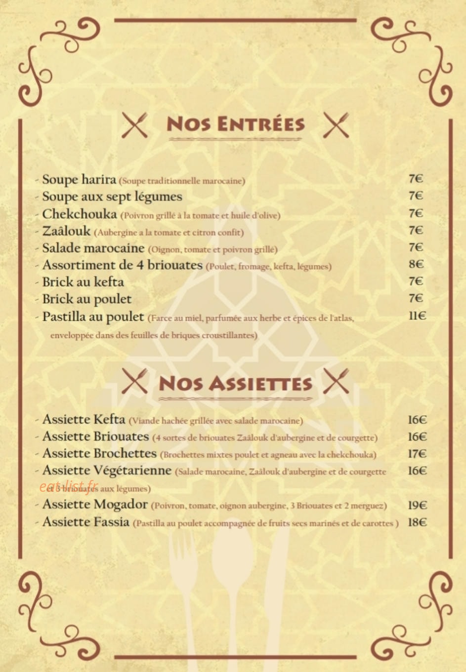 Restaurant Mogador — carte page 2