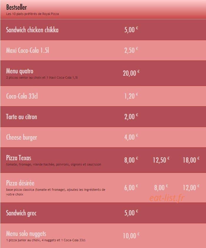 Royal Pizza — carte page 1