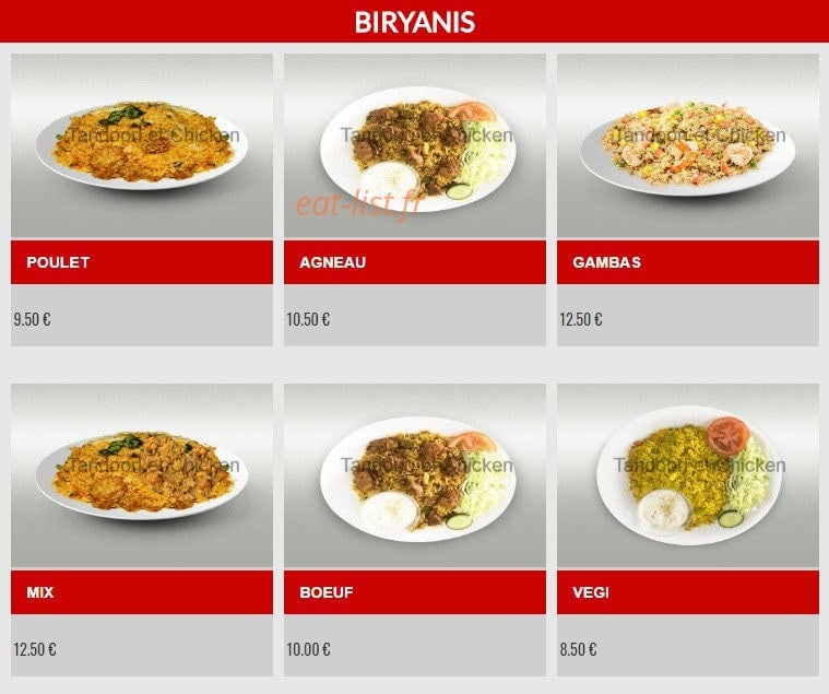 Tandoori et Chicken — carte page 11
