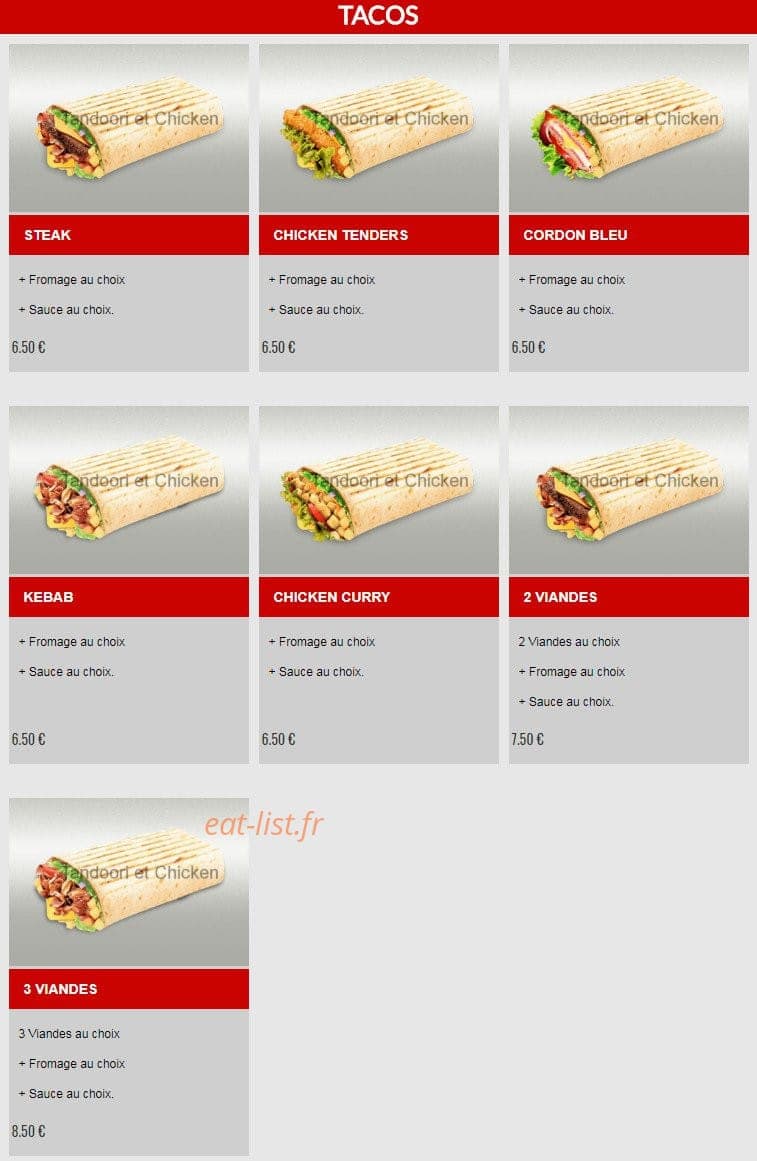 Tandoori et Chicken — carte page 5