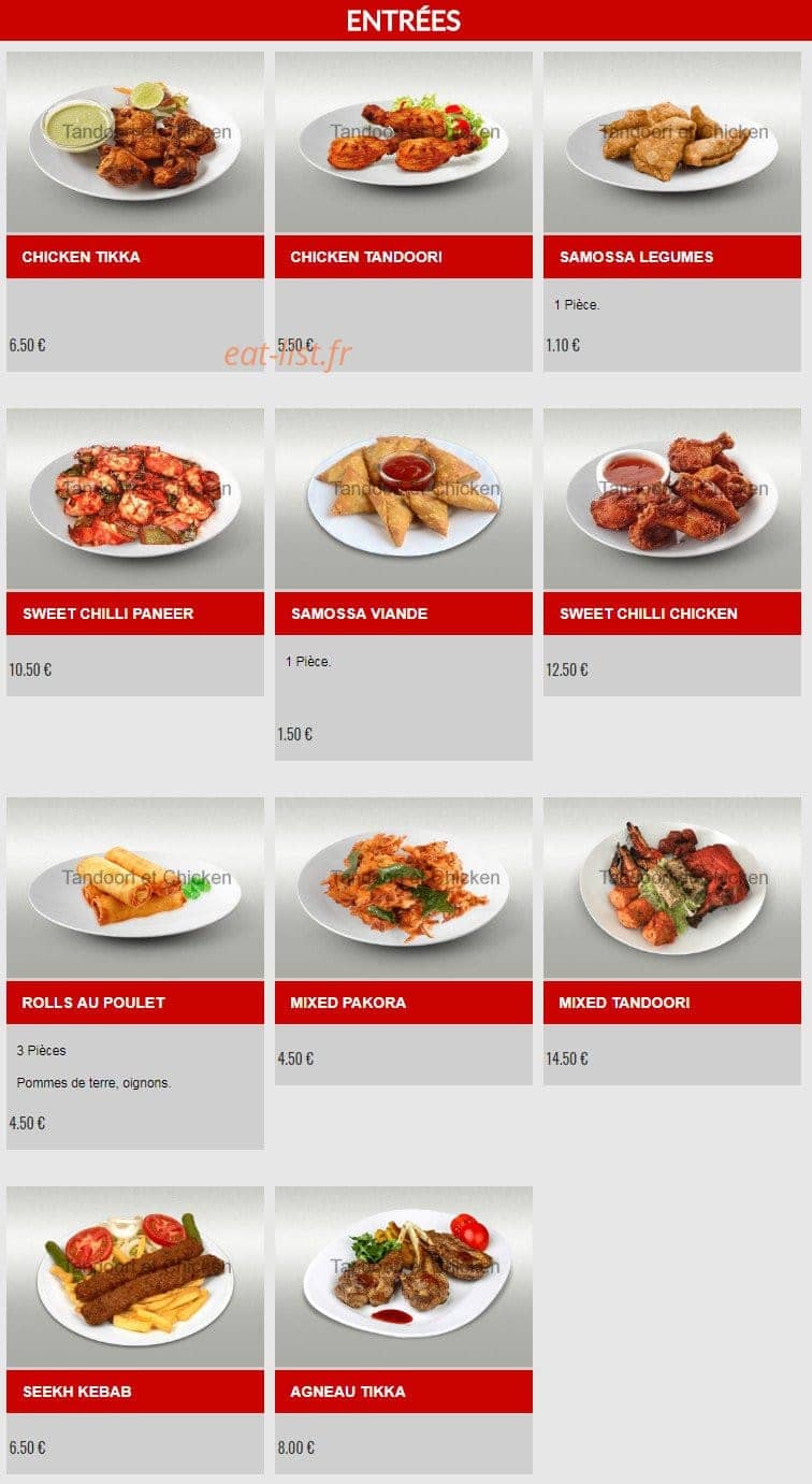 Tandoori et Chicken — carte page 6