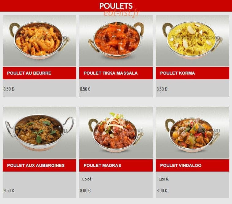 Tandoori et Chicken — carte page 8