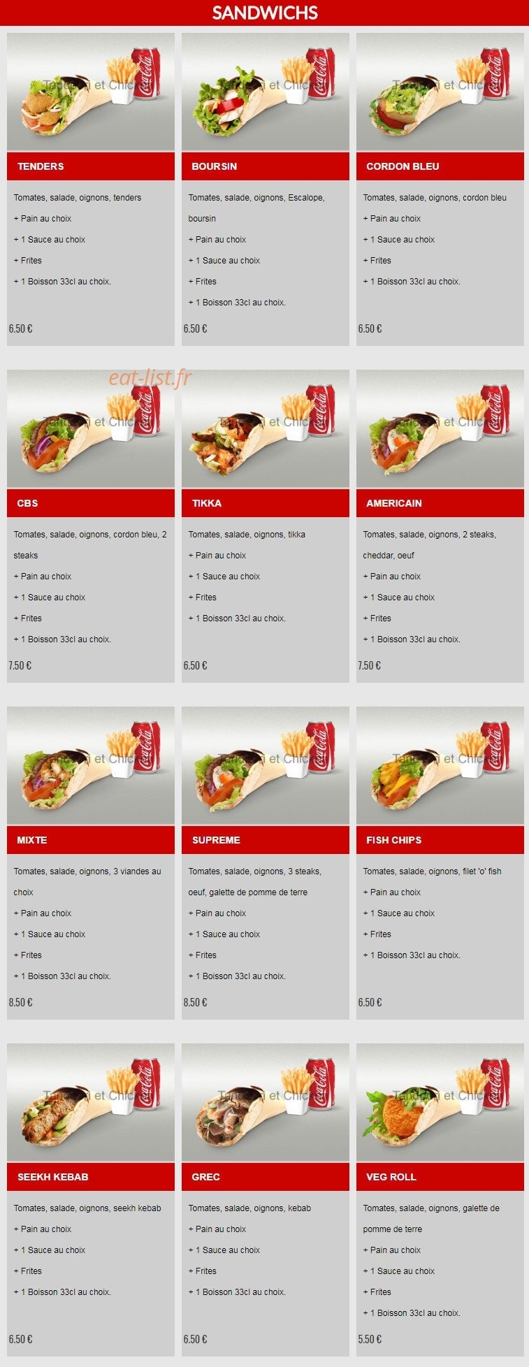 Tandoori et Chicken — carte page 4