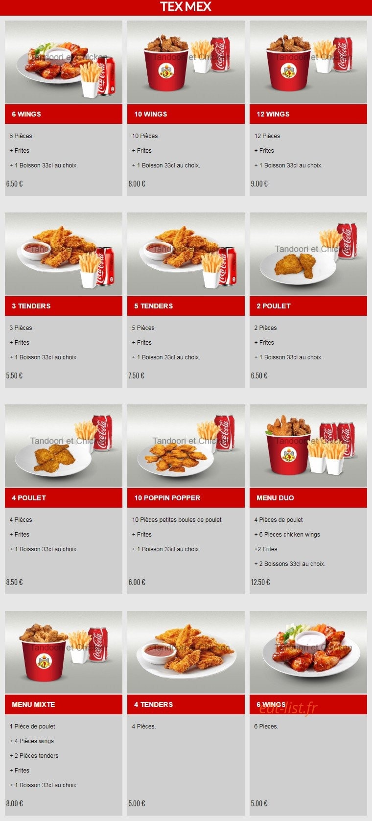 Tandoori et Chicken — carte page 2