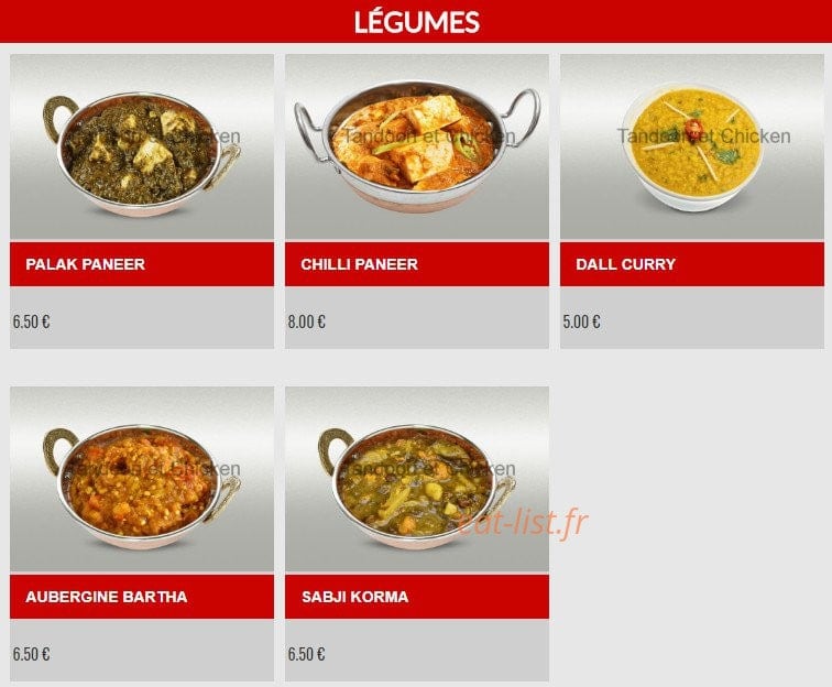 Tandoori et Chicken — carte page 10