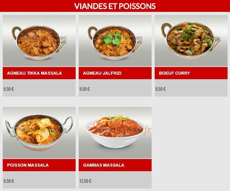 Tandoori et Chicken — carte page 9