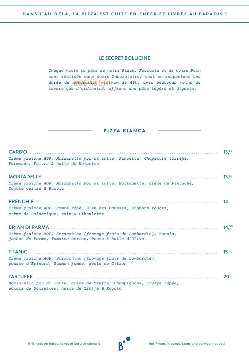Carte et menu de Bollicine à La Garenne Colombes — Menu pizza page 2