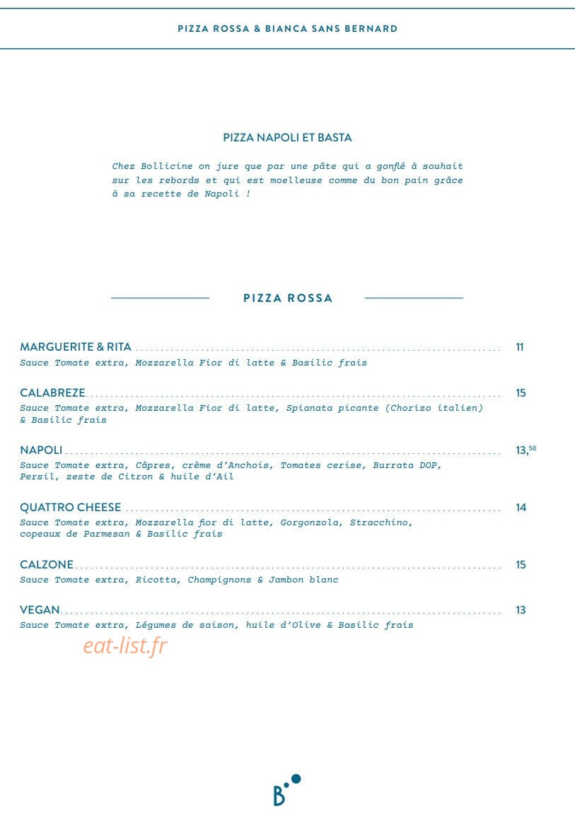 Carte et menu de Bollicine à La Garenne Colombes — Menu pizza