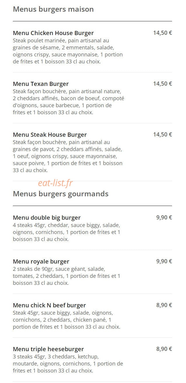 Burger Shop — carte page 3