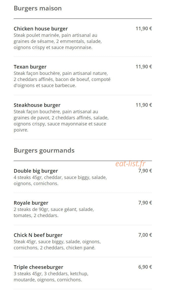 Burger Shop — carte page 5