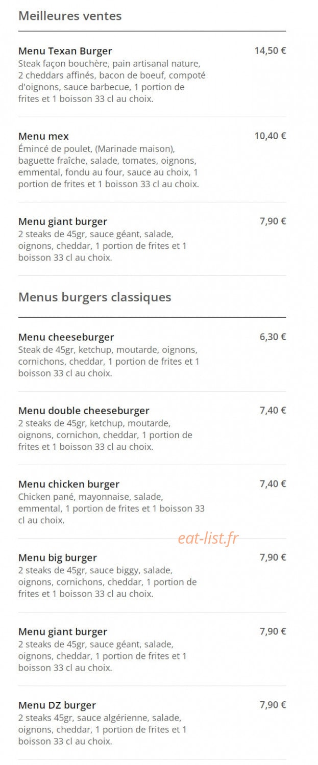 Burger Shop — carte page 1