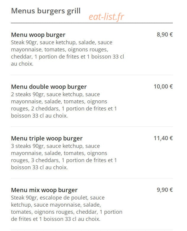 Burger Shop — carte page 2