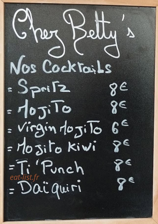 Carte et menu de Chez Betty's à La Garenne Colombes — Exemple de menu