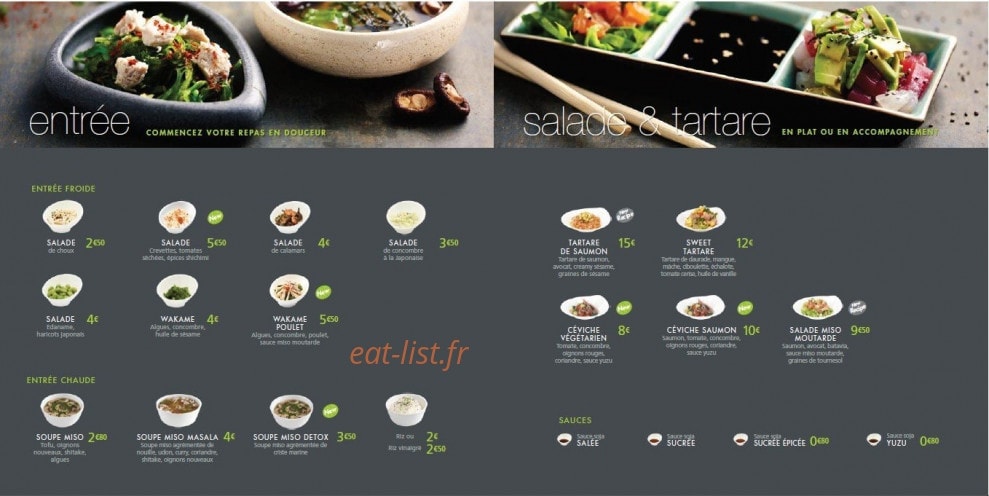 Carte et menu de Côté Sushi à La Garenne Colombes — Entrée, salade et tartare