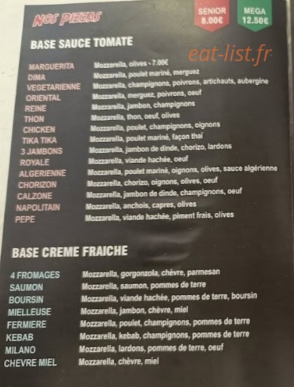 Dima Pizza — carte page 1