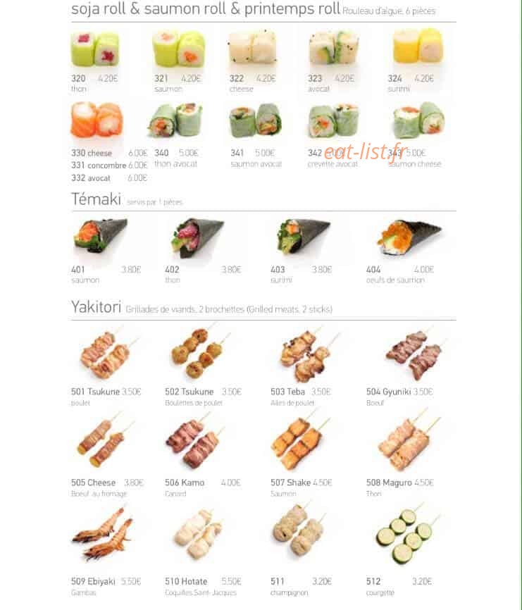 Carte et menu de Eurasia à La Garenne Colombes — soja roll, temaki et ykitori
