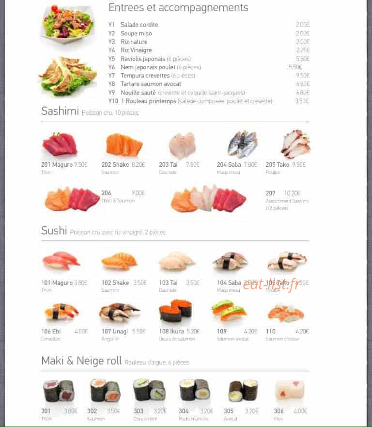 Carte et menu de Eurasia à La Garenne Colombes — les entrées et suchi,sashimi,..
