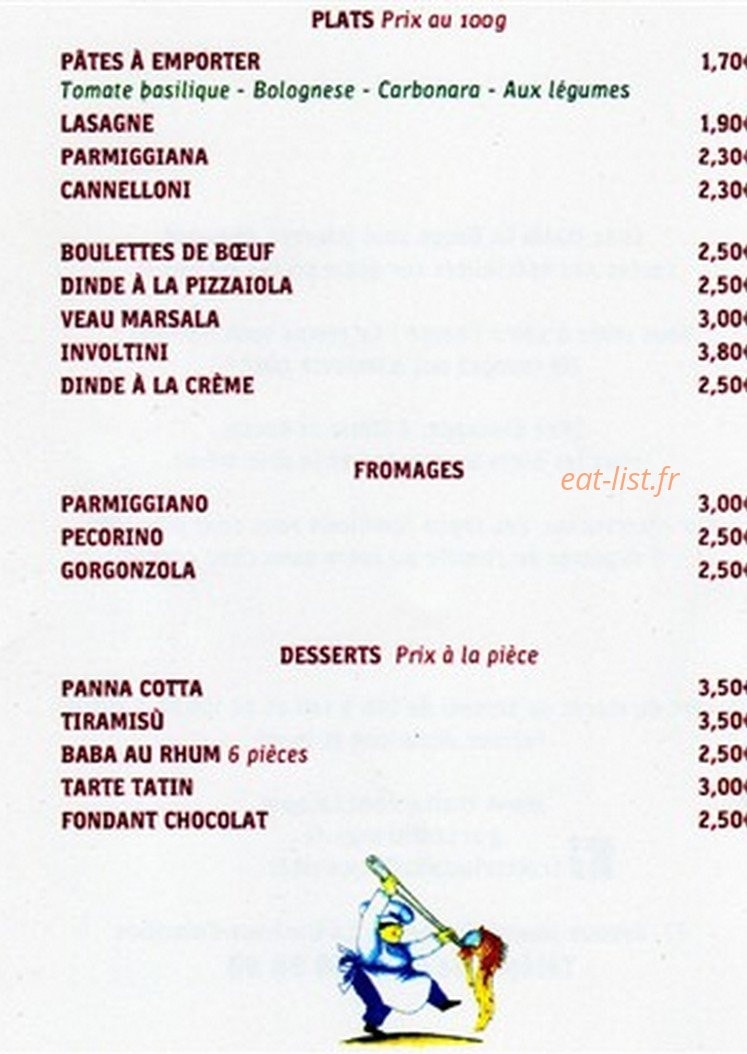 Carte et menu de Italia in bocca à La Garenne Colombes — Plats