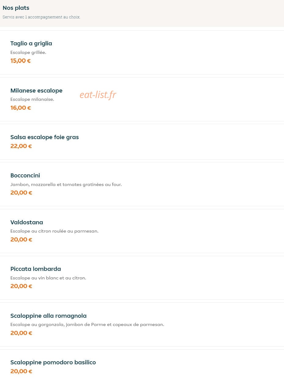 Carte et menu de La bella Italia à La Garenne Colombes — Les plats