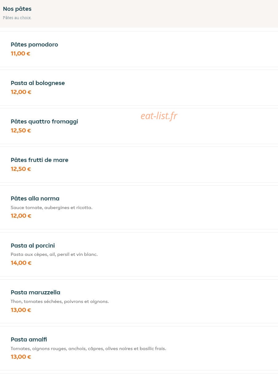 Carte et menu de La bella Italia à La Garenne Colombes — Les pâtes