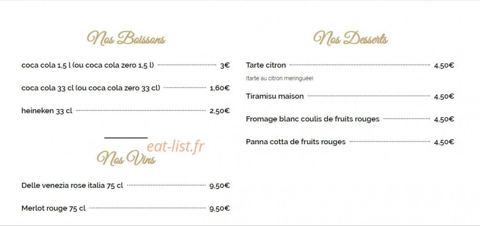 Carte et menu de La toscana à La Garenne Colombes — Boissons et desserts