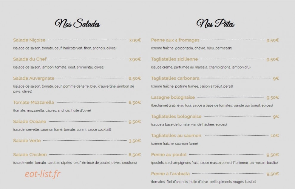 Carte et menu de La toscana à La Garenne Colombes — Salades et plats