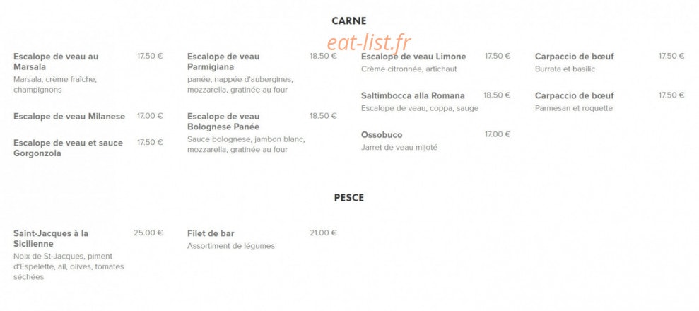 Carte et menu de La Voglia Pazza à La Garenne Colombes — Les carne, pesce