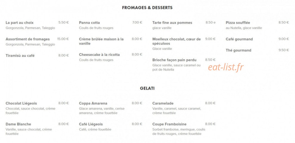 Carte et menu de La Voglia Pazza à La Garenne Colombes — Les fromages, desserts, ...