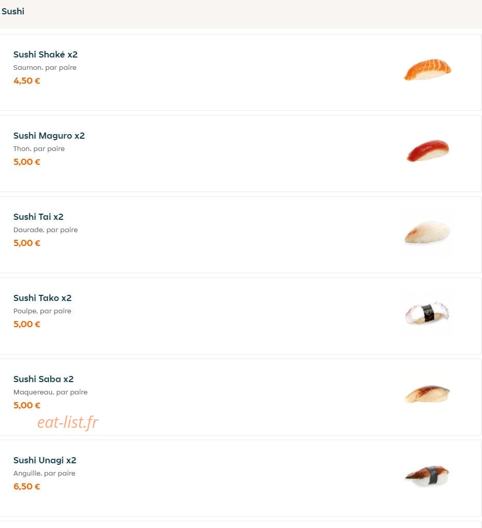 Carte et menu de Nagoya à La Garenne Colombes — Sushi