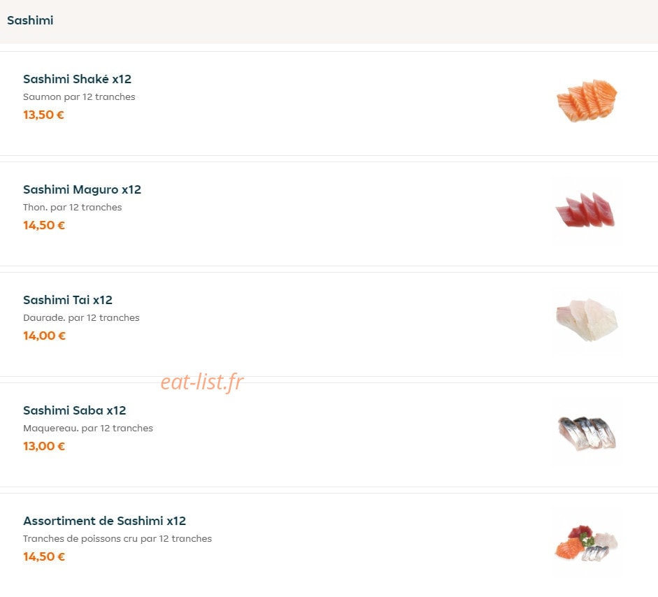 Carte et menu de Nagoya à La Garenne Colombes — Sashimi
