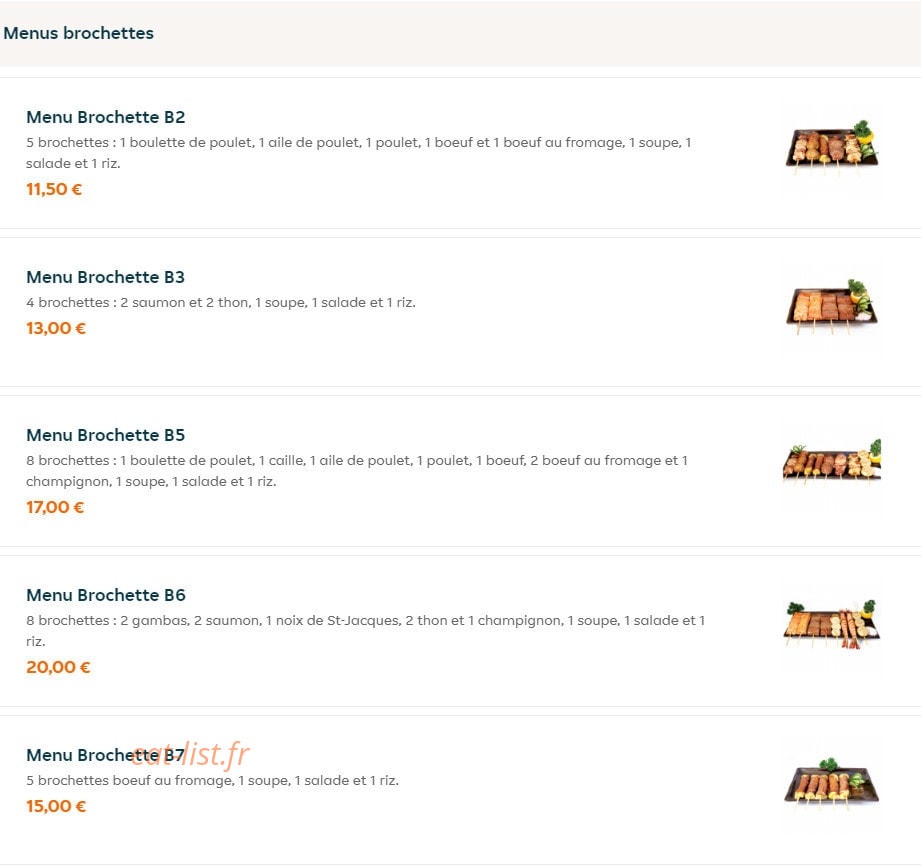 Carte et menu de Nagoya à La Garenne Colombes — Menus brochettes