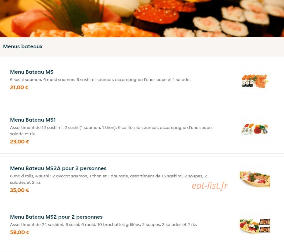 Carte et menu de Nagoya à La Garenne Colombes — Menus bateaux
