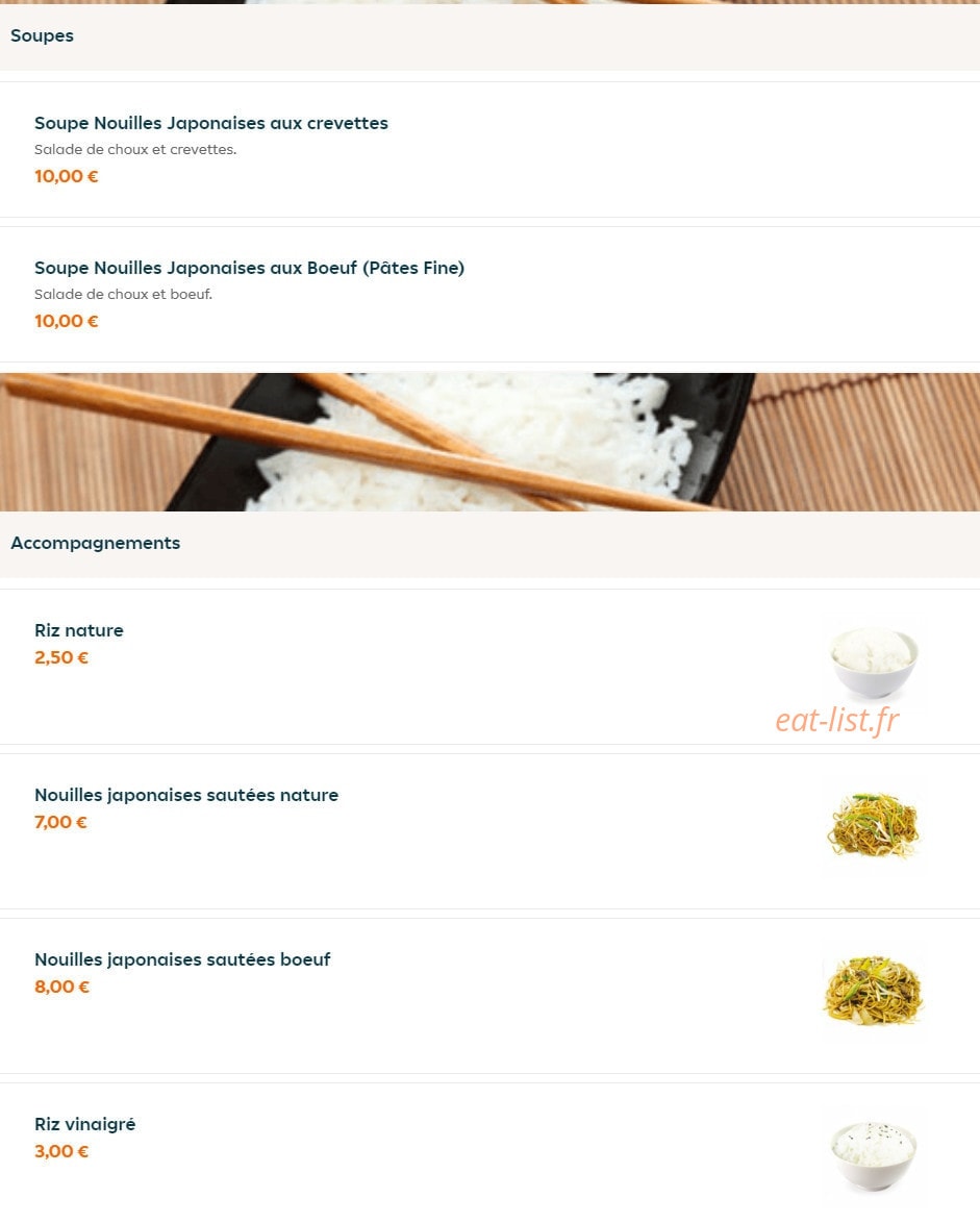 Carte et menu de Nagoya à La Garenne Colombes — Soupes et accompagnements