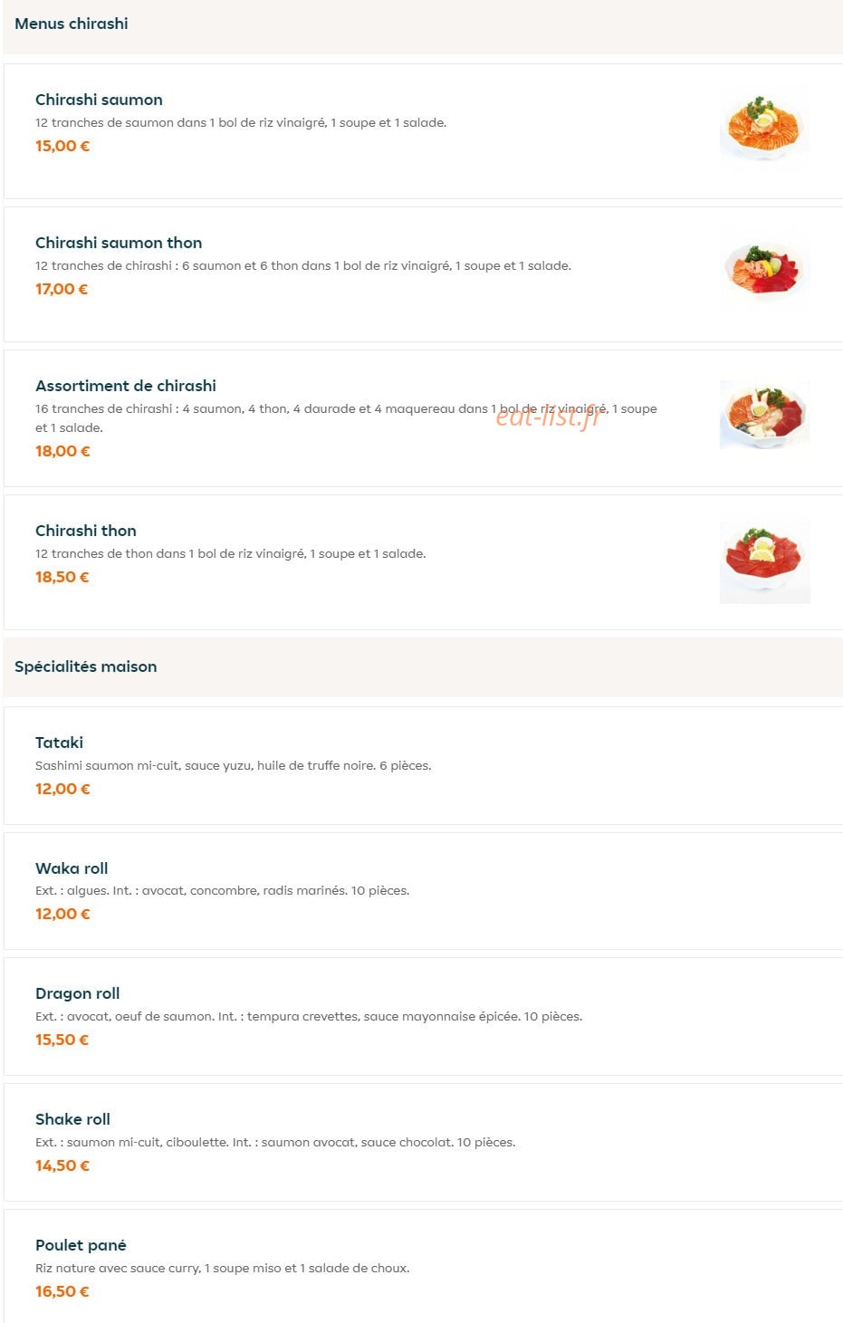 Carte et menu de Nagoya à La Garenne Colombes — Menus chirashi et spécialités maison