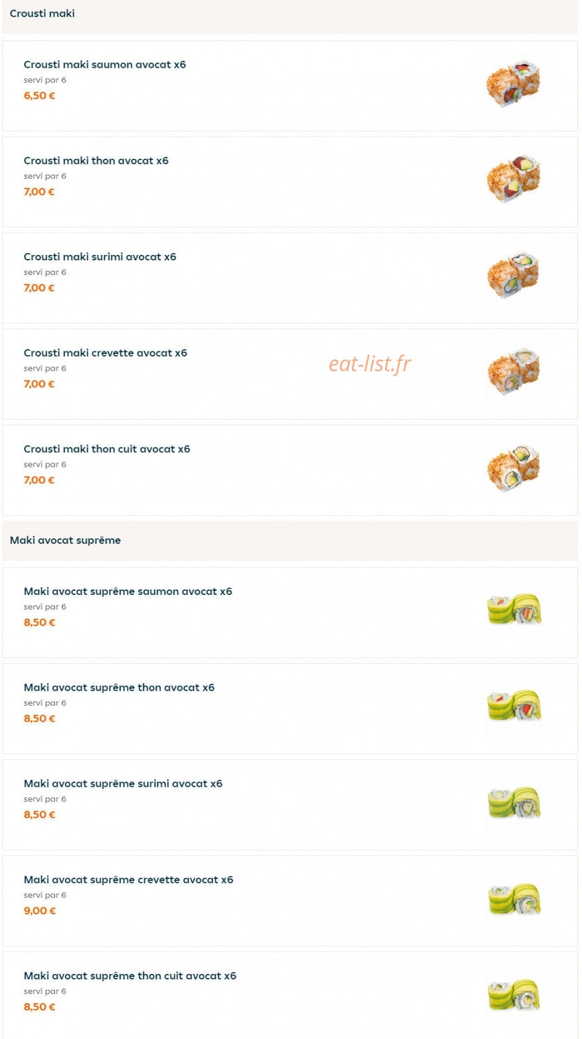 Carte et menu de Nagoya à La Garenne Colombes — Crousti maki et maki avocat suprême