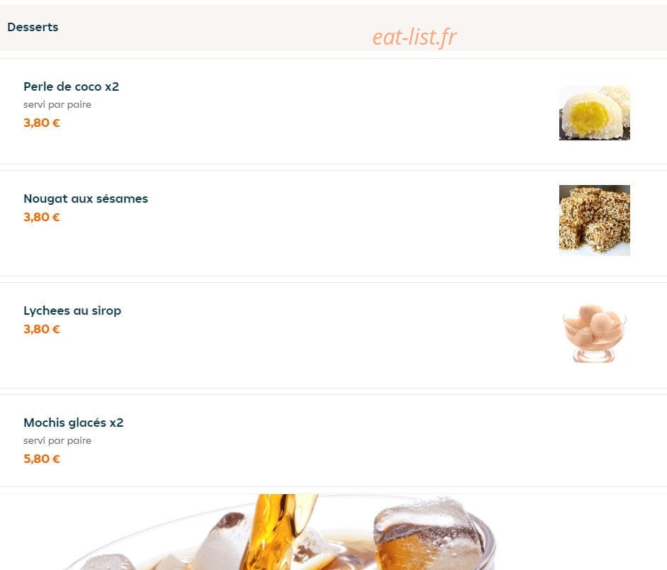 Carte et menu de Nagoya à La Garenne Colombes — Desserts