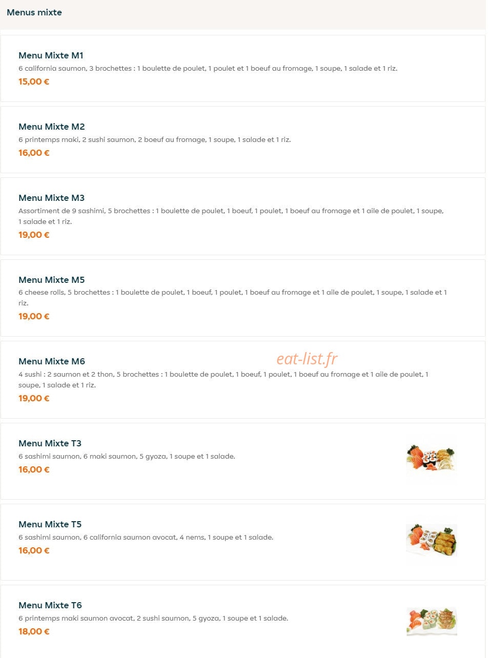 Carte et menu de Nagoya à La Garenne Colombes — Menus mixte