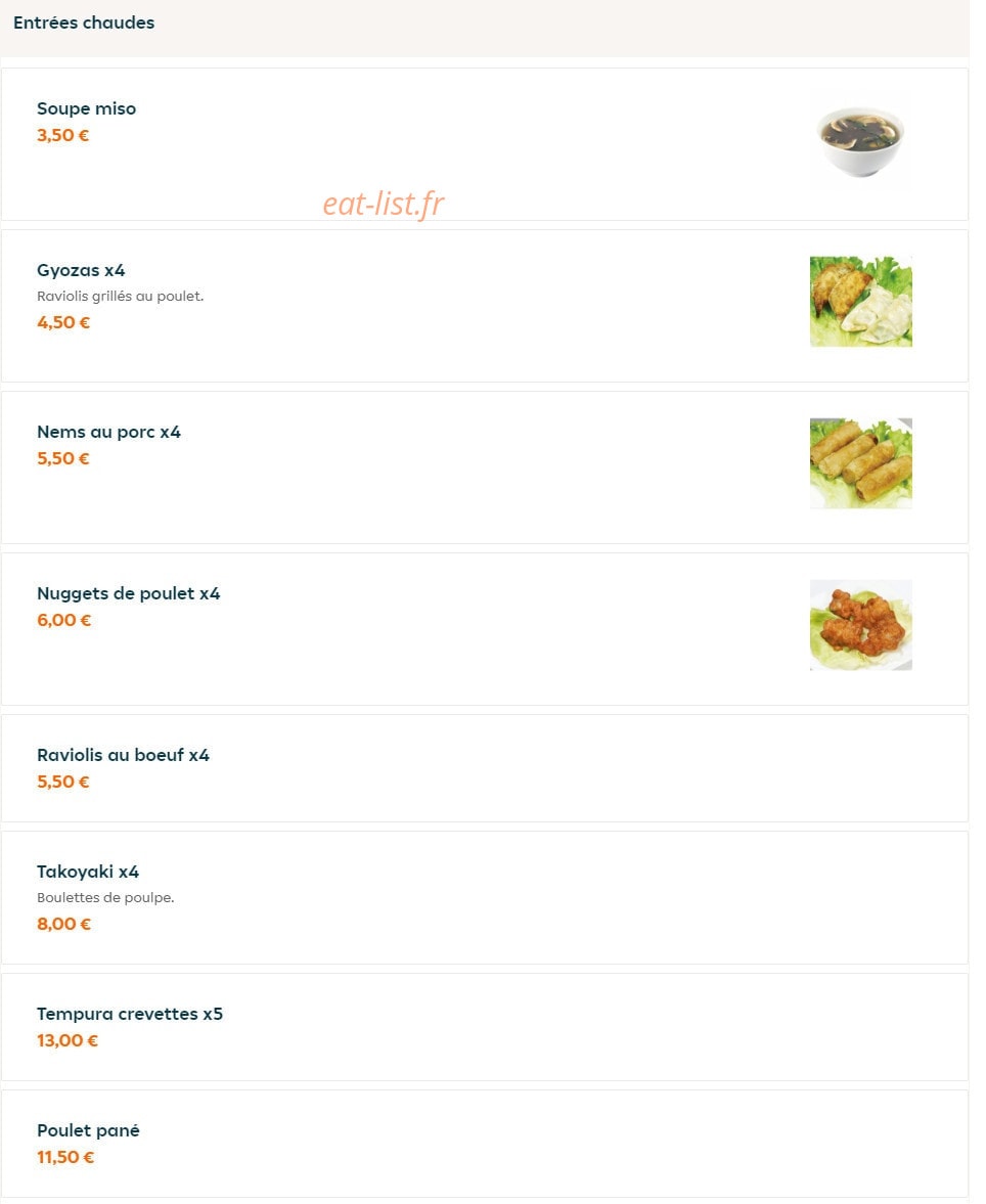 Carte et menu de Nagoya à La Garenne Colombes — Entrées chaudes