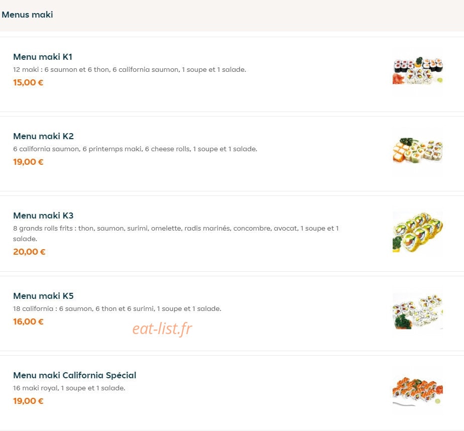 Carte et menu de Nagoya à La Garenne Colombes — Menus maki
