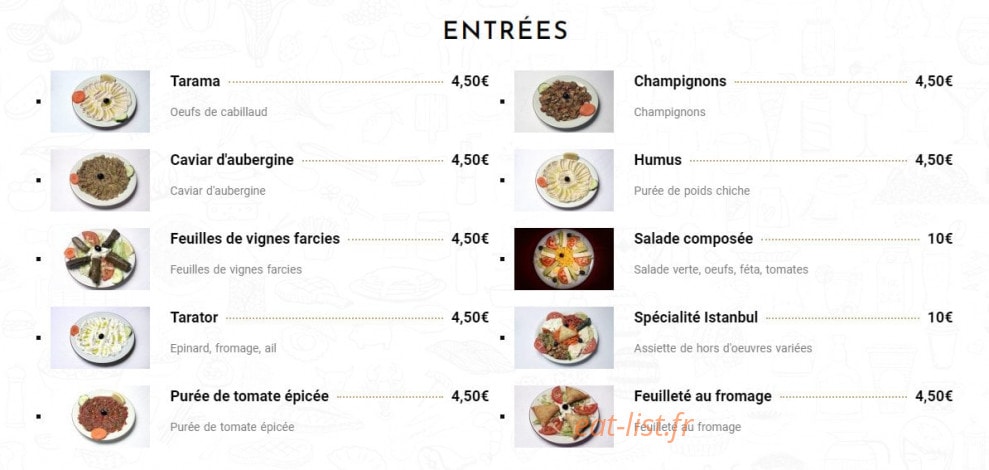 Restaurant Istanbul — carte page 1