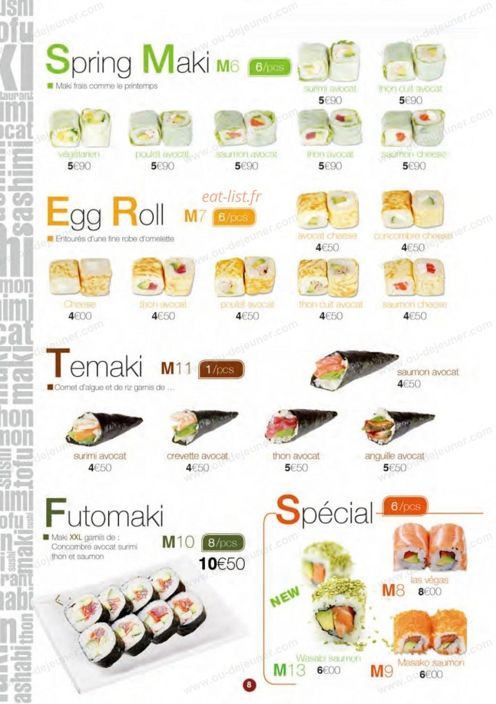 Carte et menu de S comme Sushi à La Garenne Colombes — Les spring maki, egg roll, temaki,...