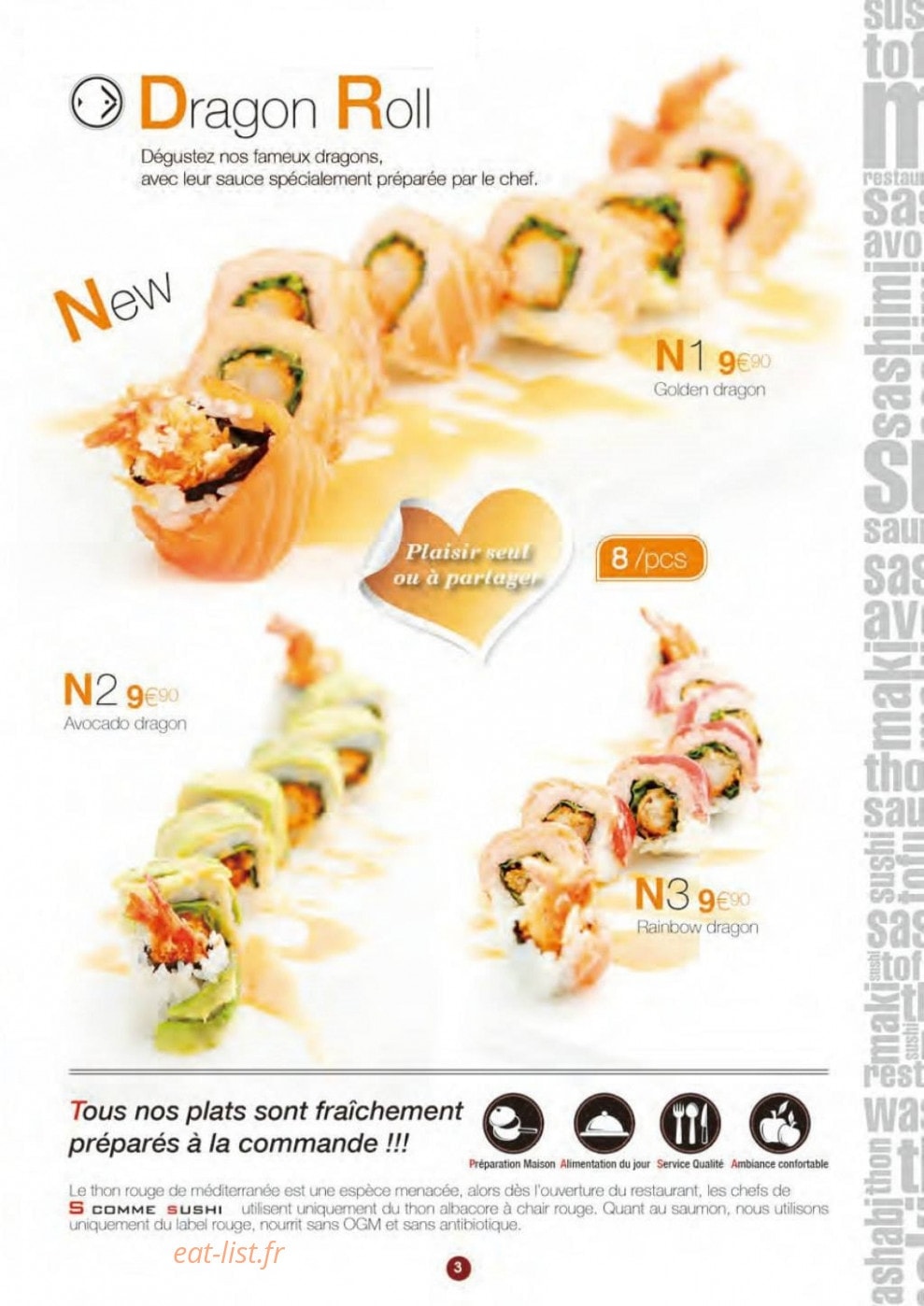 Carte et menu de S comme Sushi à La Garenne Colombes — Les dragon roll
