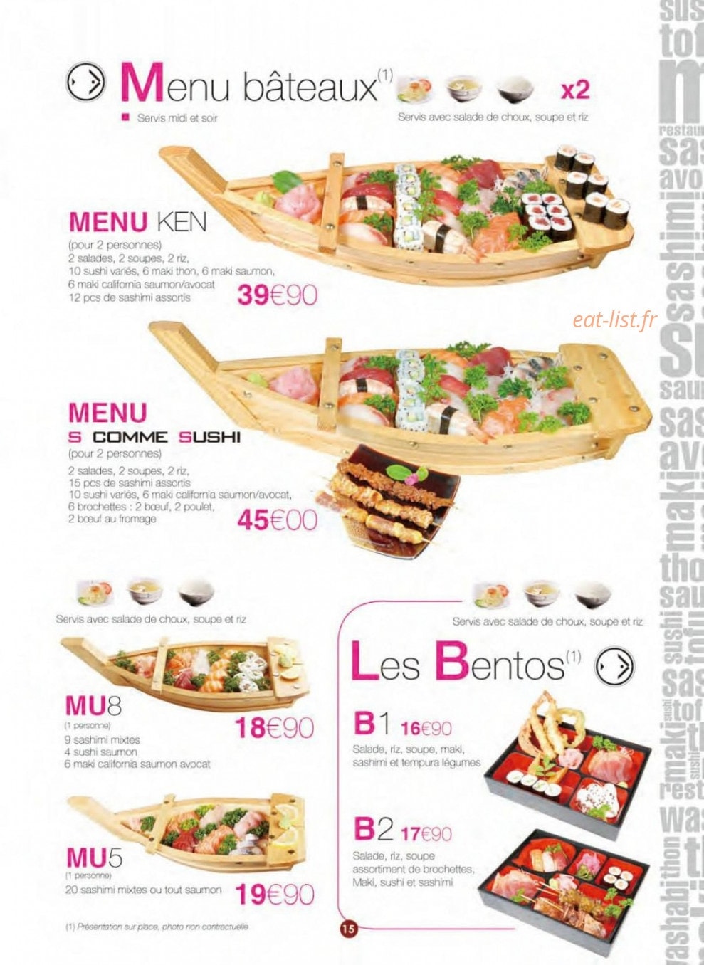 Carte et menu de S comme Sushi à La Garenne Colombes — Les menus bâteaux