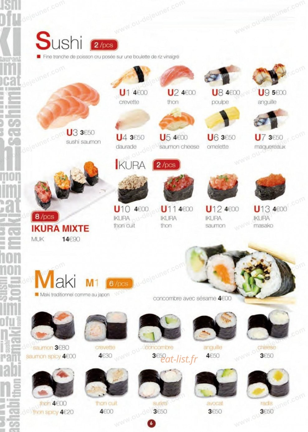 Carte et menu de S comme Sushi à La Garenne Colombes — Les sushi et maki