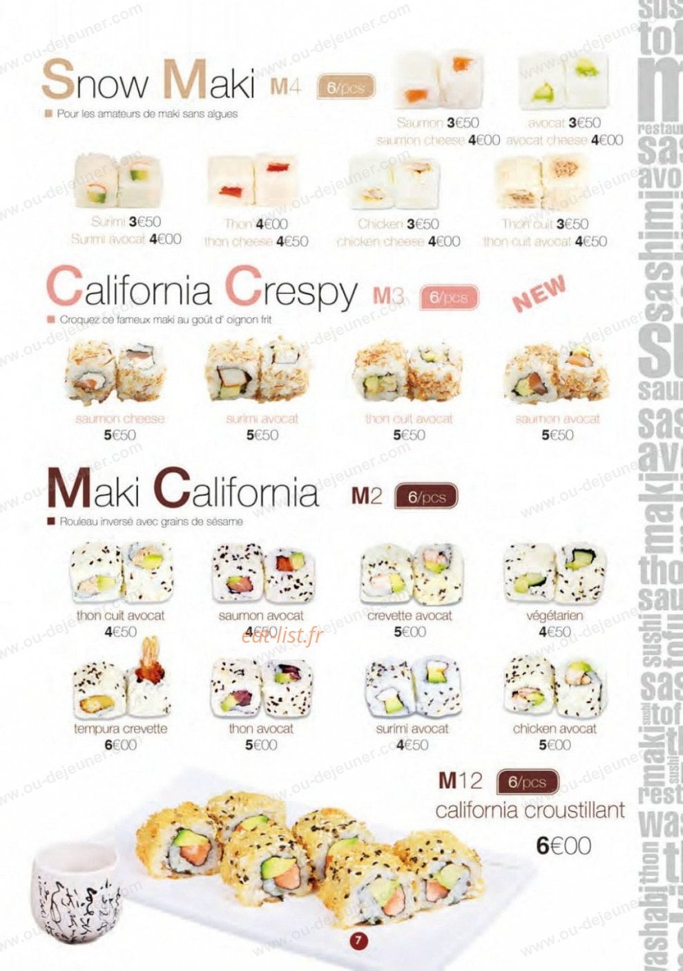 Carte et menu de S comme Sushi à La Garenne Colombes — Les maki