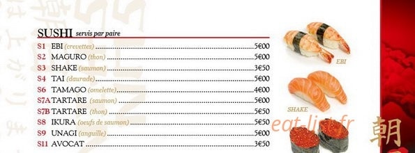 Carte et menu de SunShine Sushi à La Garenne Colombes — Les sushis