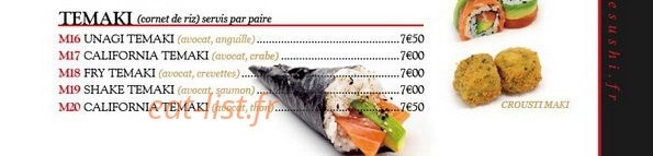 Carte et menu de SunShine Sushi à La Garenne Colombes — Les temakis