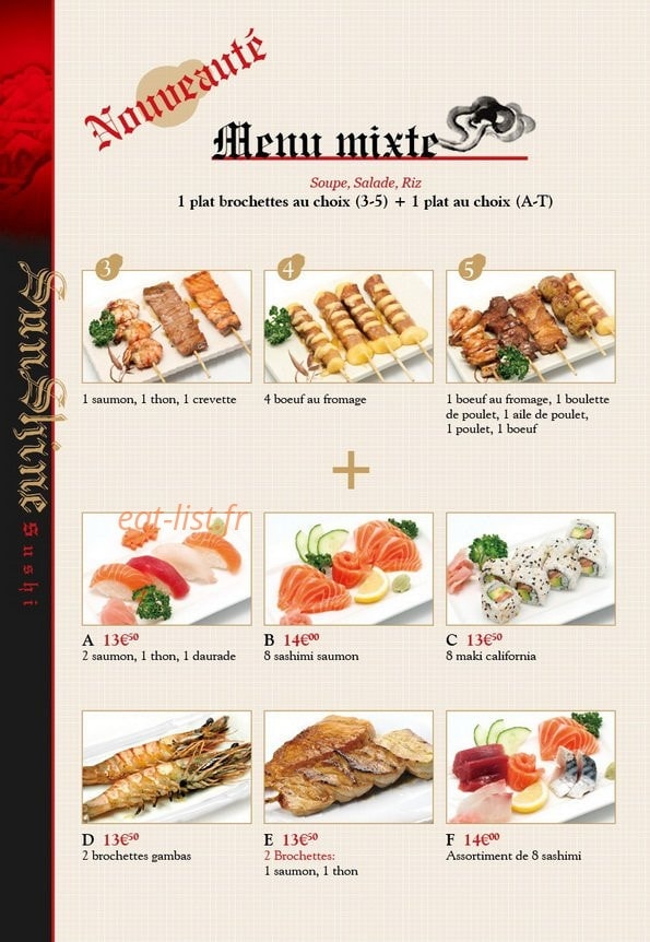 Carte et menu de SunShine Sushi à La Garenne Colombes — Les menus