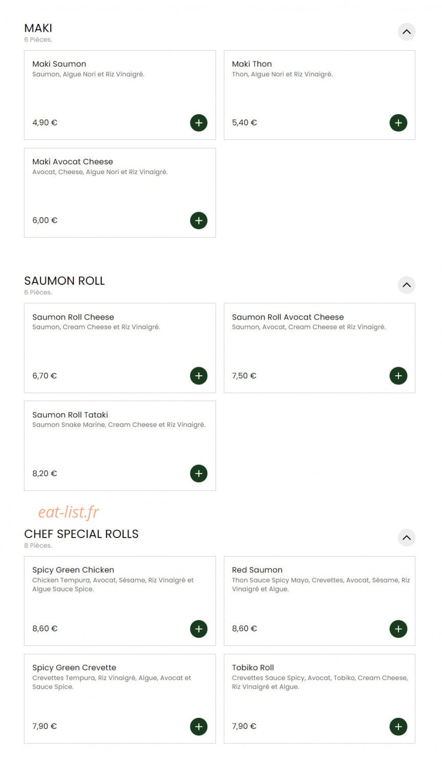 Carte et menu de Sushi Chef à La Garenne Colombes — Maki et saumon roll,..