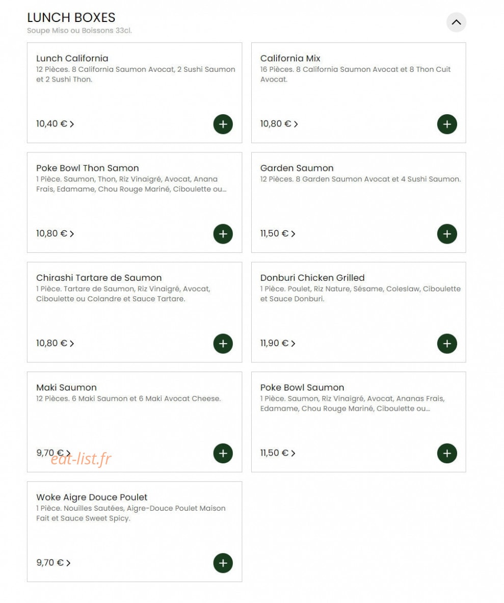 Carte et menu de Sushi Chef à La Garenne Colombes — Lunch boxes